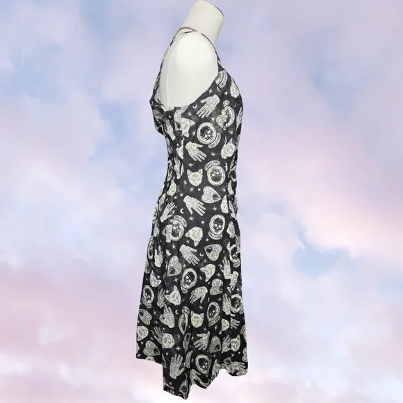 Handmade Black Ouija Board Witchy Vampy Gothic Celestial Summer Spaghetti Dress - Picture 3 of 6